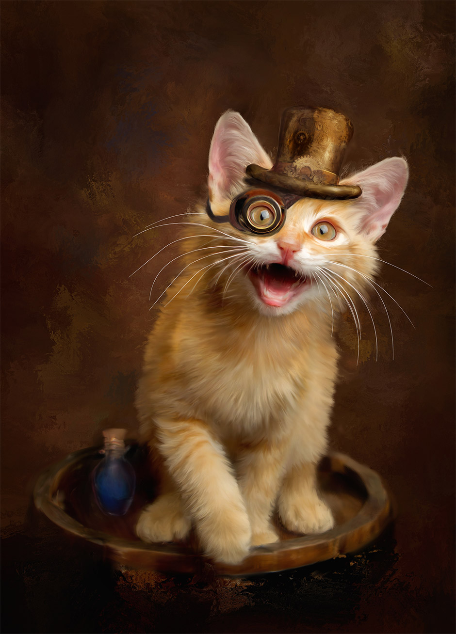 steampunk kitten painting