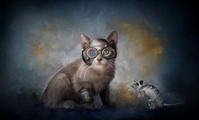 steampunk kitten portrait
